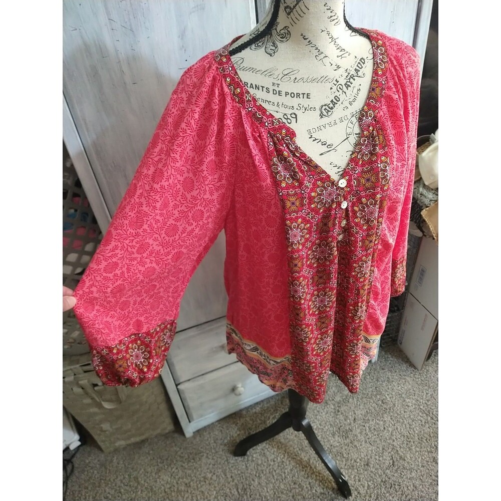 Figueroa & Flower Puff Sleeve Top Xl Boho Multicolor Cottagecore Beachy Feminine - Picture 2 of 9